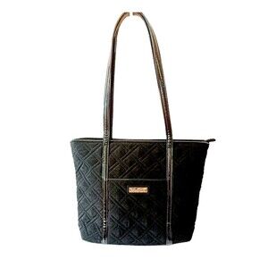 Vera Bradley Black Quilted Tote Bag With Faux Leather Trim 11"x11.5"x4.5"